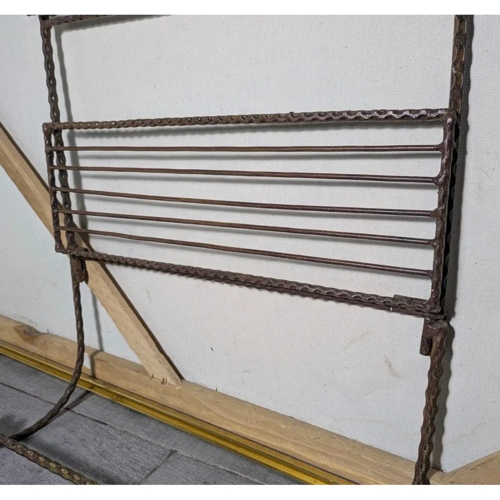 Vintage Wrought Iron 2 Tier Wall Rack Fruit Accents Towel Bar Tuscan Farmhouse
